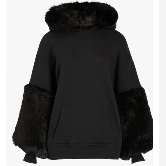 “EXPRESS” Faux Fur Trimmed Hoodie Sweatshirt - Picture 5 of 16